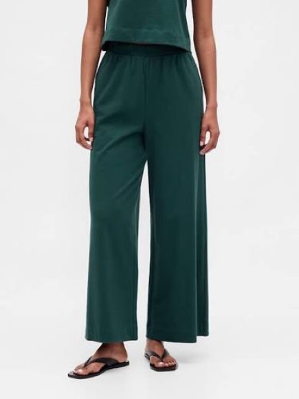 GAP Heavyweight 100% Organic Cotton Dark Green Shell Tank & Wide Leg Pants Set - Picture 2 of 6